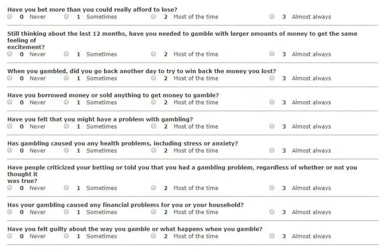 screenshot of the self-assessment test