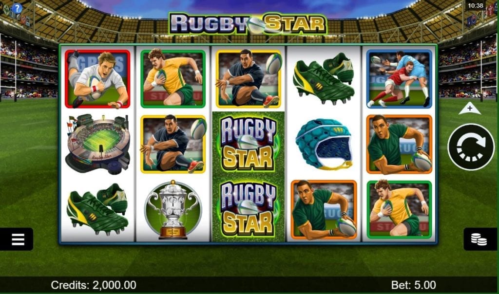 screenshot of popular Microgaming online pokie called Rugby Star