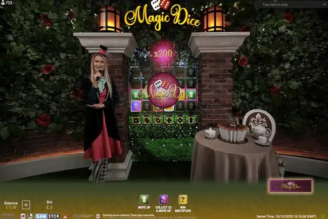 Screenshot of the Magic Dice bonus game.