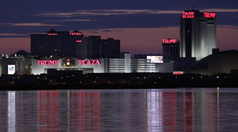 Trump Plaza complex at night.
