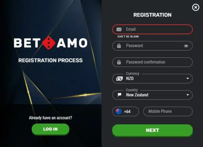 how to register at Betamo casino. 