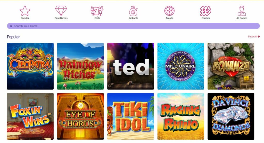 List of the games at Blackspins casino.