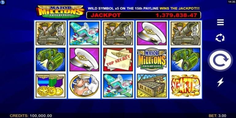 Screenshot: Major Millions Progressive slot game