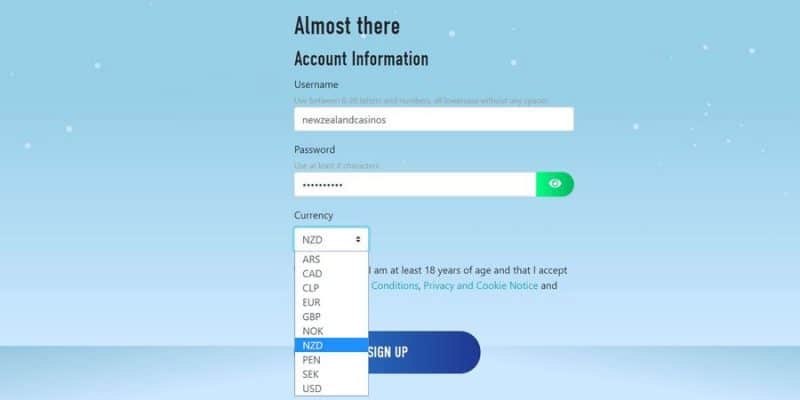 Registration page at Slotnite casino.