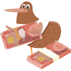 Kiwi with NZ dollars