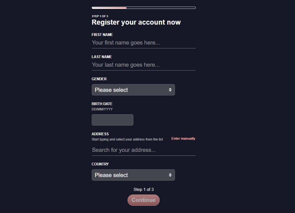 Register at Vegas Lounge