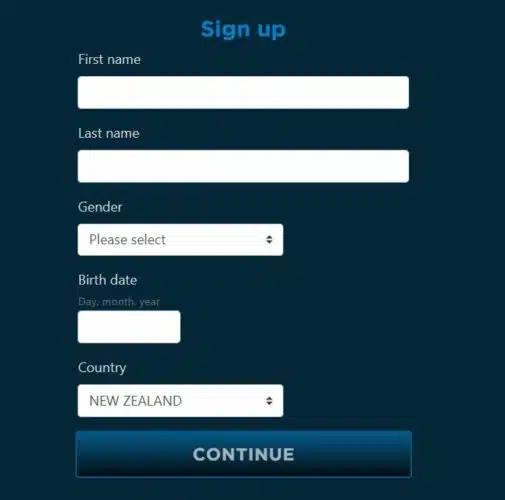 Sign up page