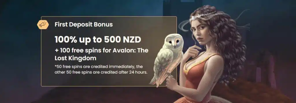 National casino first deposit bonus: 100% up to 500 NZD + 100 free spins