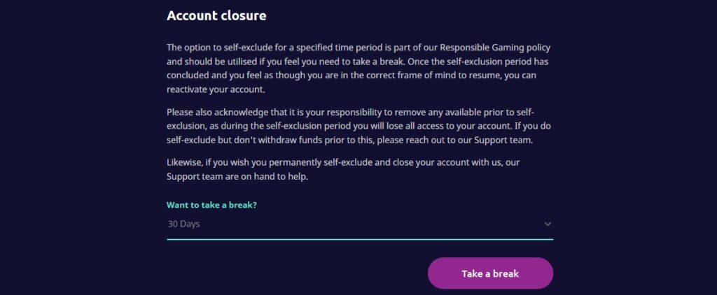 self exclusion at online casino