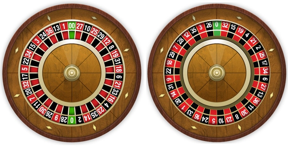 left: American roulette wheel vs Right: European roulette wheel