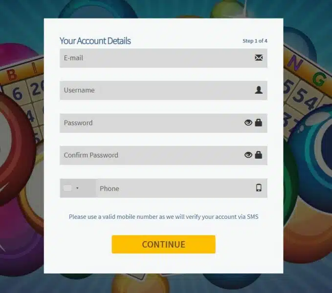 Create a Bingo account at CyberBingo fast and easy