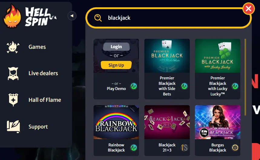 Hell spin free blackjack demo mode