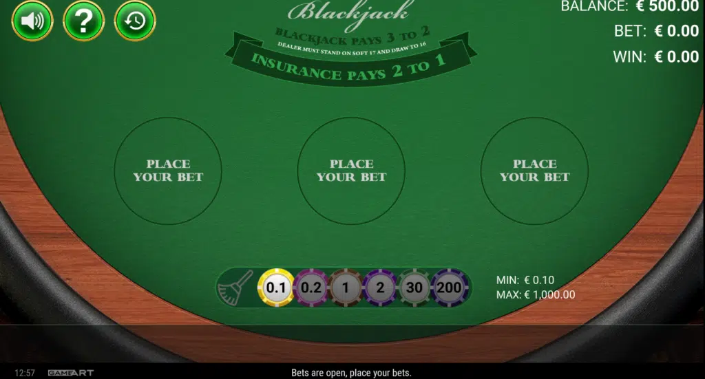 Free blackjack with €500