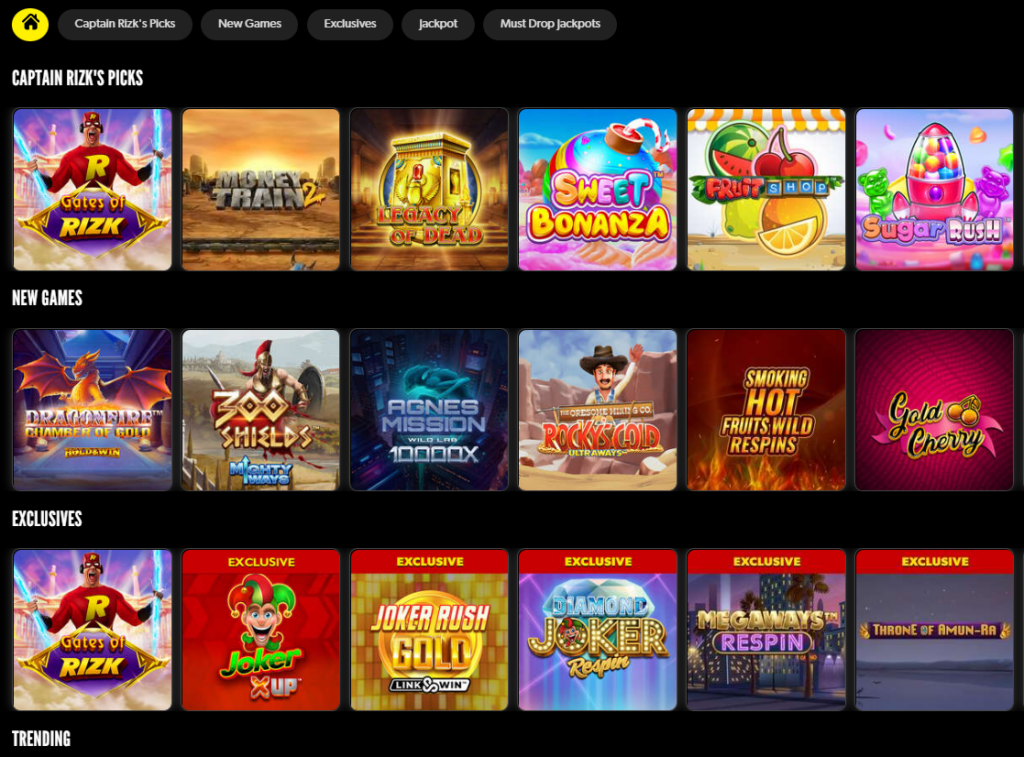 Casino games at Rizk casino