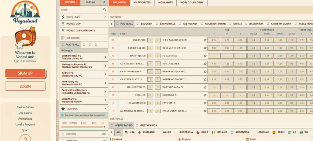 Sports betting at Vegasland