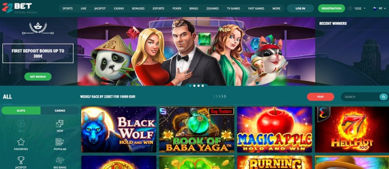 Schermata principale del 22bet casino