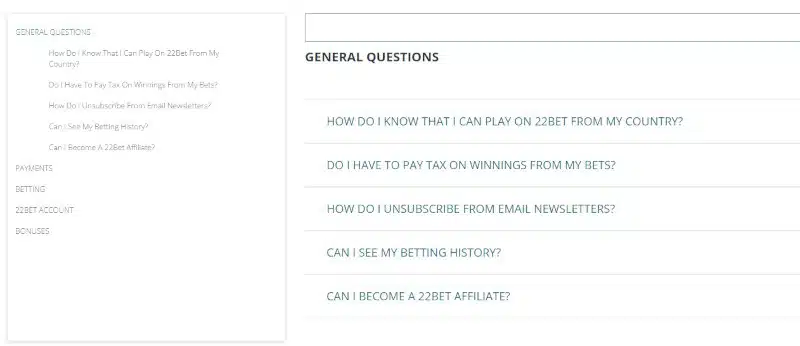 22 bet faq