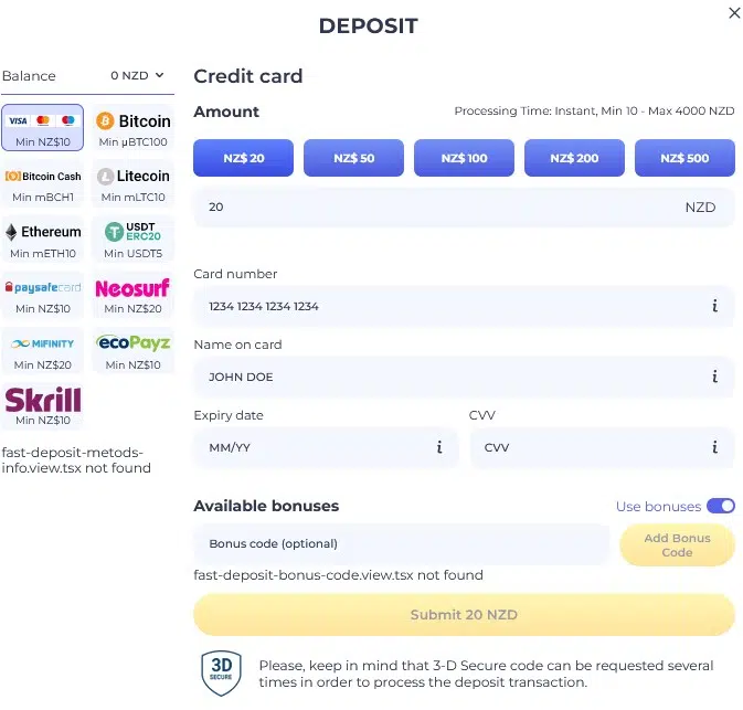 Deposit methods at Lucky Start