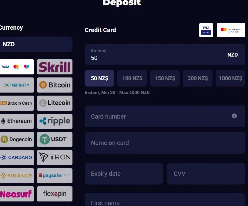 Lucky7even deposit options