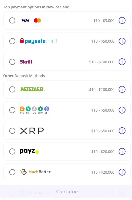 Deposit options for NZ