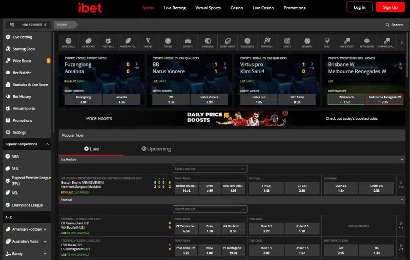 ibet sports betting section