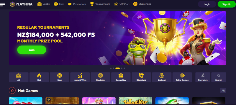 Playfina Casino Lobby Interface