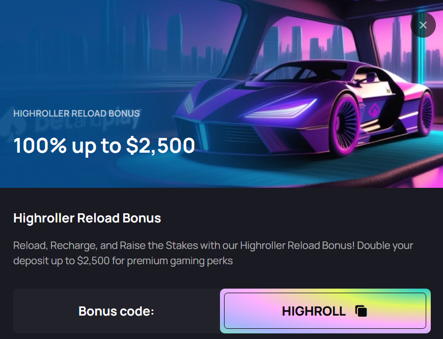 High roller reload bonus at betandPlay