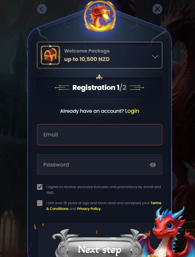 DragonSlots register